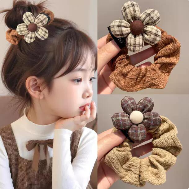 Autumn and winter coffee color rubber band flower hair rope headgear retro large intestine ring headrope Maillard hair accessories