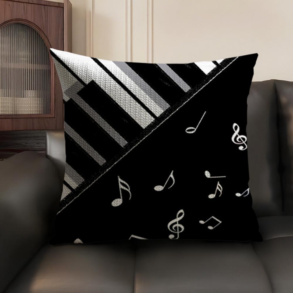 Music Piano Keyboard Cushion Cover Natural Linen Organic Fabric DoubleSided Printing Sofa Home Decor Breathable