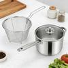 Long Handle Stainless Steel Deep Frying Pot Kitchen Utensils Nonstick Deep Fryer Pan for Cooking French Fries Home Restaurant