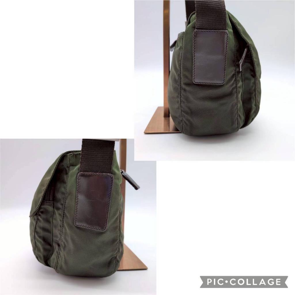 PRADA Tessuto Nylon Shoulder Messenger Bag Crossbody Khaki Dark Green Triangle Logo Plate