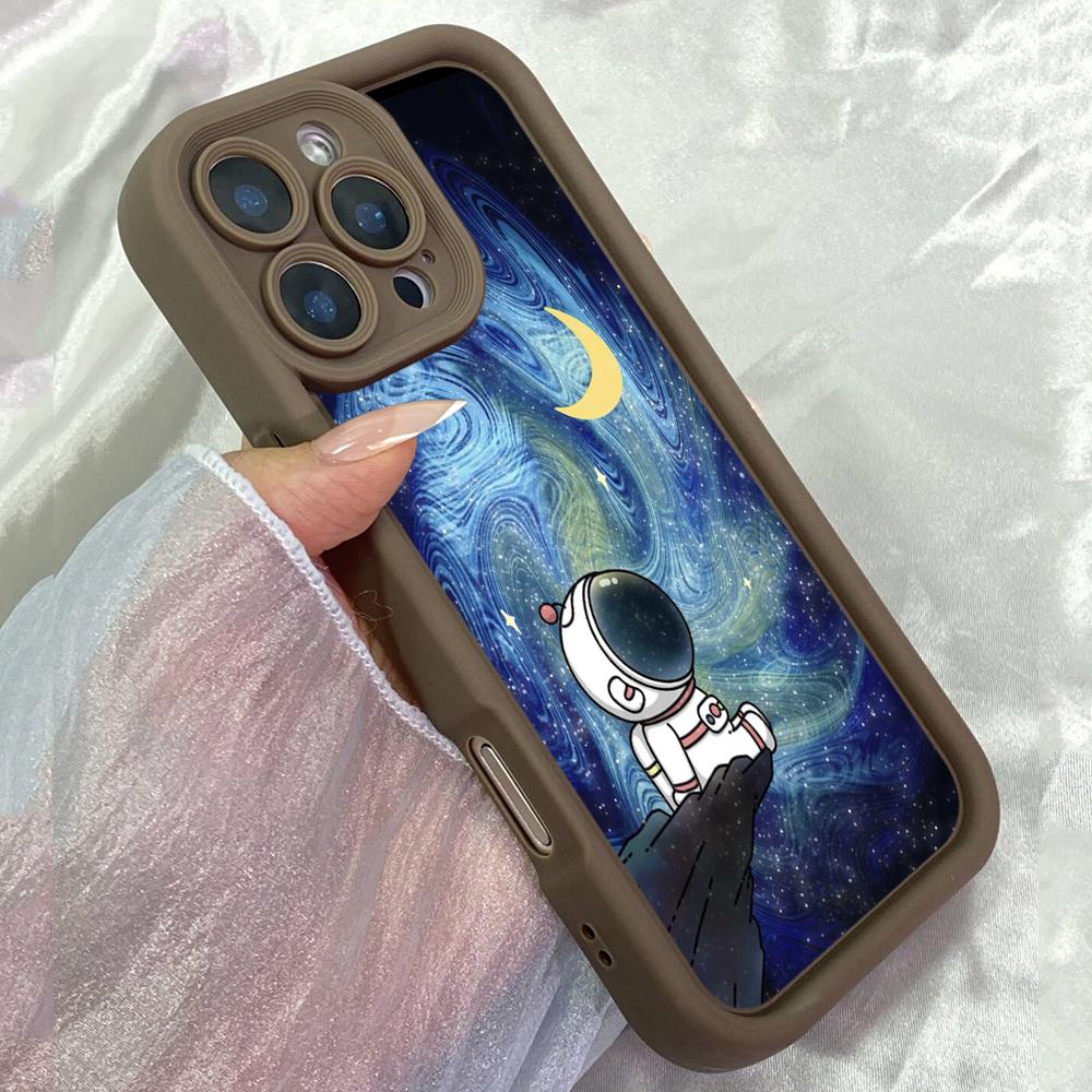 JT111 Cartoon Astronaut Adventure in Space for iPhone 17 16 15 Pro Max Samsung S26 S25 S24 Ultra A17 A16 A07 A56 Xiaomi 15T Redmi 15c 14 Soft TPU Case
