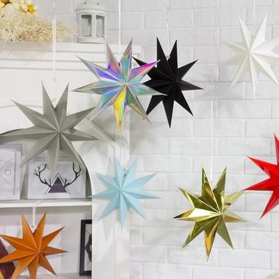 New 30cm Star Lanterns 9-Pointed Folding Hanging Paper Stars DIY Crafts Xmas Ornament Kids Birthday Party