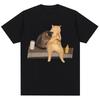 Funny Cat Eating Hot Dog Meme T-shirts Men Women Fashion Vintage Humor T-shirt Oversized Cotton Casual Kawaii T Shirt Streetwear