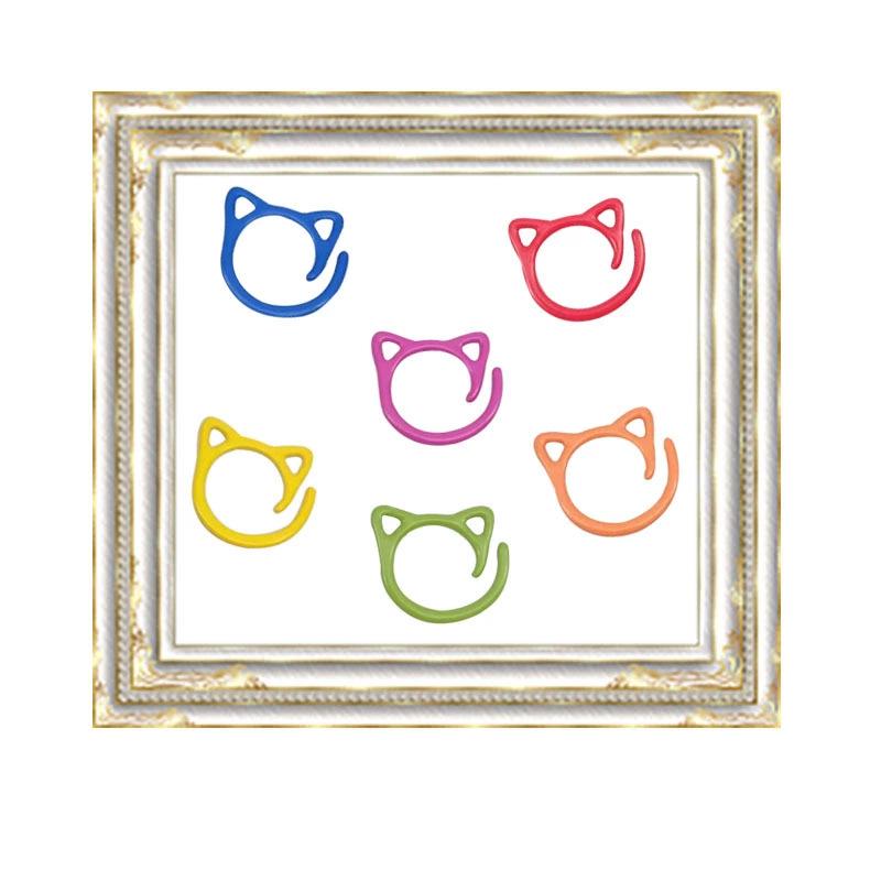 Colorful Cat Ear Yarn & Crochet Hook Ring Stitch Markers - Metal Baked Enamel with Open Spiral Safety Pins