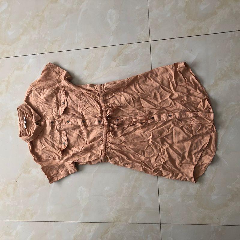 

Тенсел Платье-рубашка Лето Новинка Зарубежная торговля Женская одежда Лацкан Однобортное Короткий рукав На шнуровке на талии Платье 31580 Orange B- 17-24-2 L