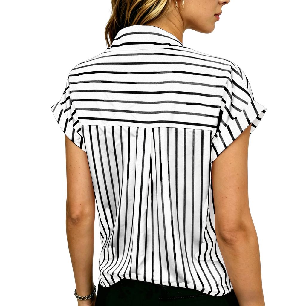 Damen Frühling Oberteile Knopfleiste Gestreifte Bluse Kurzarm Sommerhemden für Damen Elegante Oberteile für Damen Lässiger Stil