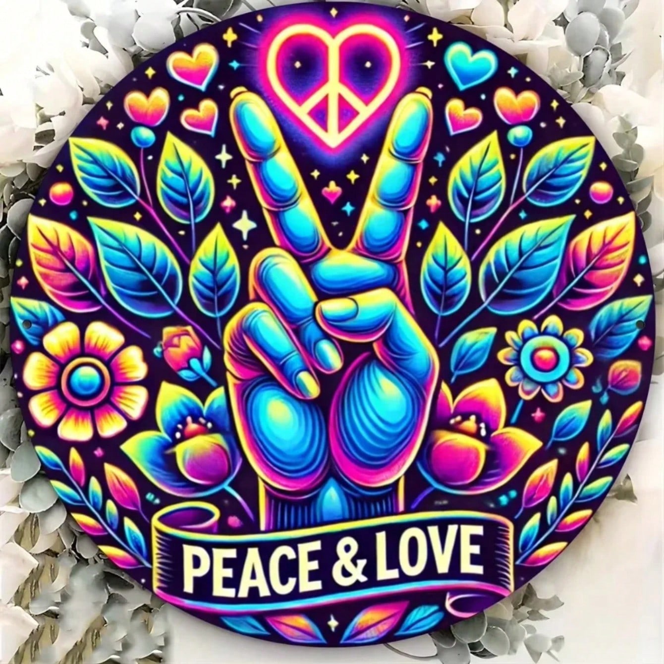 Vintage Waterproof Metal Wall Art Bohemian Floral Round Sign Hippie Home Decor Retro Cafe