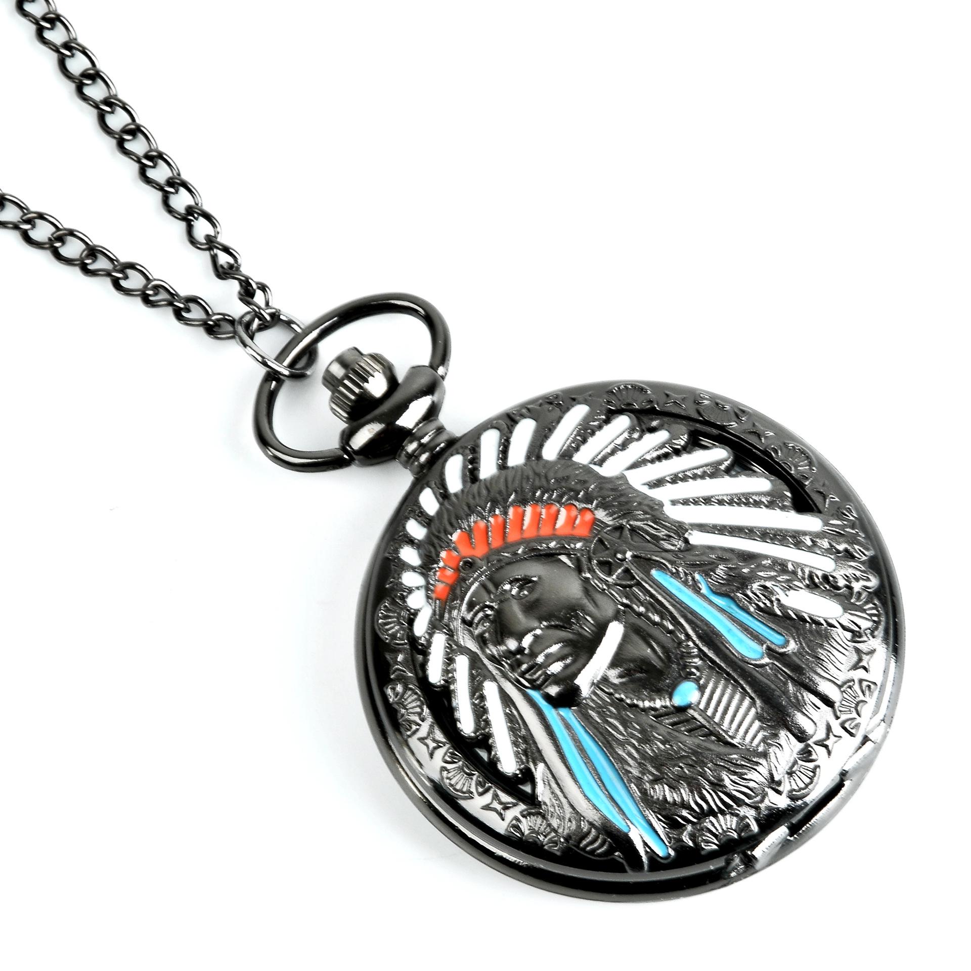 

Карманные часы-подвеска большого размера черного цвета в индийском стиле 1005