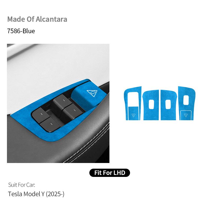 For Tesla Model Y (2025-) Car Window Control Panel Button Trim StickerMade of Alcantara Interior Accessories