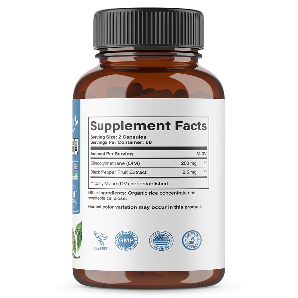 Diindolylmethane (Dim) Supplement, With Black Pepper Fruit Extract, 120 Capsules Per Bottle