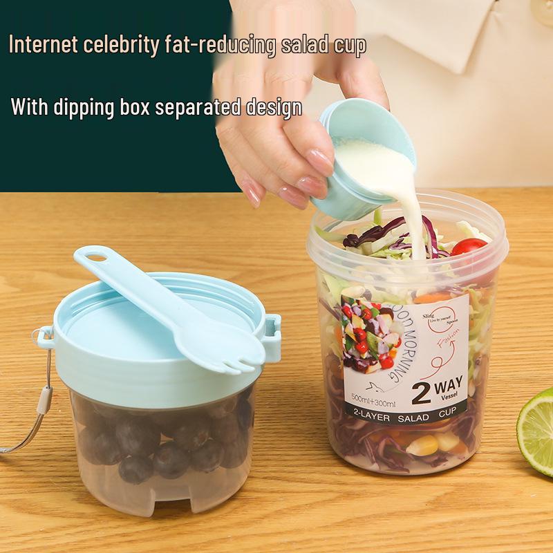 Přenosný dvouvrstvý kelímek na salát s vidličkou a těsněním pro kancelářské pracovníky a studenty