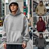 Men Hoodie Solid Color Sweatshirt with Hood Large Front Pocket Thickened Warm Pullover for Autumn Winter Street Sports Wear