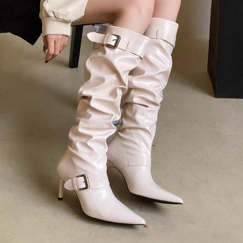 

Модные высокие сапоги женские туфли на высоком каблуке сексуальные с острым носком на каблуке дизайнерские новые зимние для вечеринки платья модные ботинки челси туфли-лодочки 39 бежевый