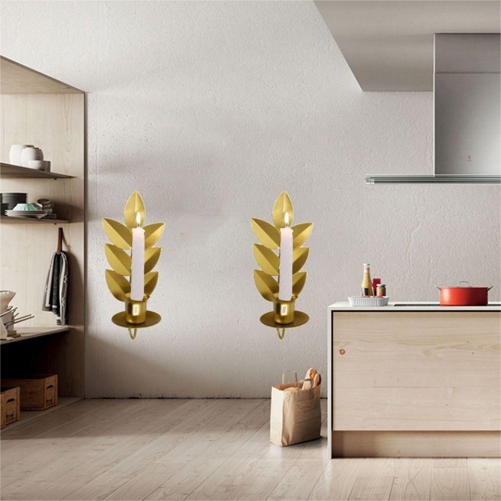 Rust-proof Golden Candle Holder Elegant Iron Hanging Candlestick Wheat Leaf Candle Stand  Bedroom