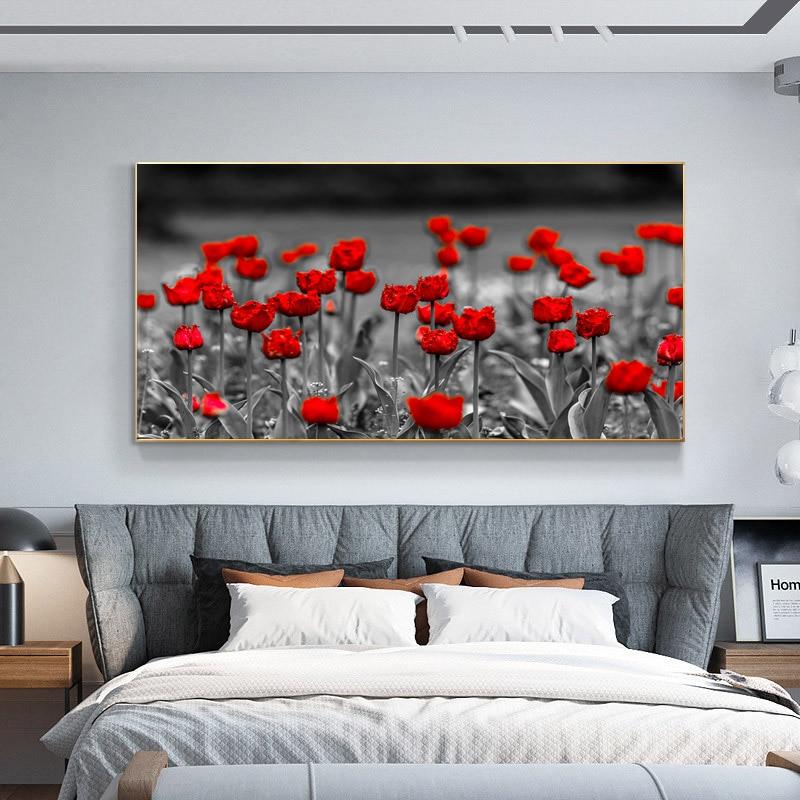 Pintura de flores de paisaje de viento, decoración de arte de la pared, decoración minimalista nórdica, póster, imagen, pintura para decoración del hogar y sala de estar