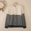 Women Casual Round Neck Long Sleeve Stripe Blouse