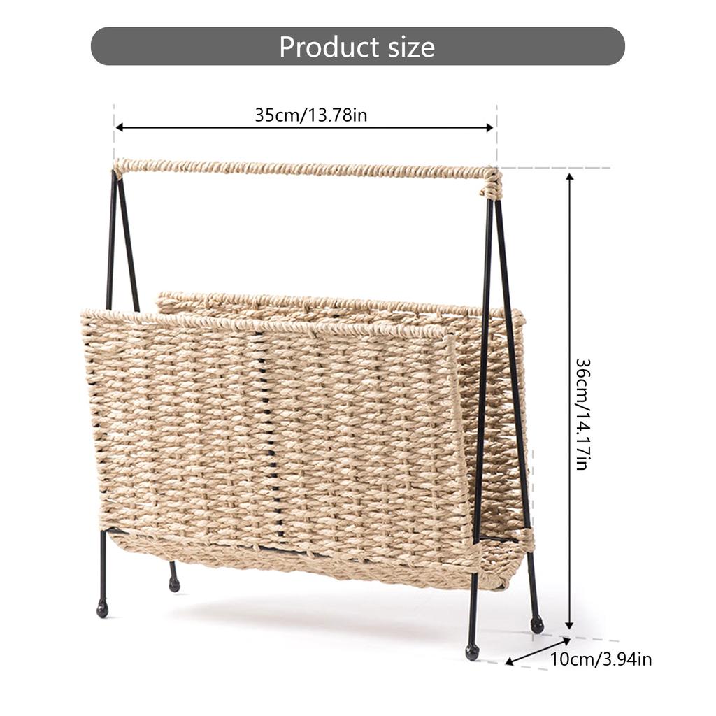 Hand Woven Magazine Holder Standing Basket Book Storage Holder Newspaper Storage Rack For Living Room Nursery Office