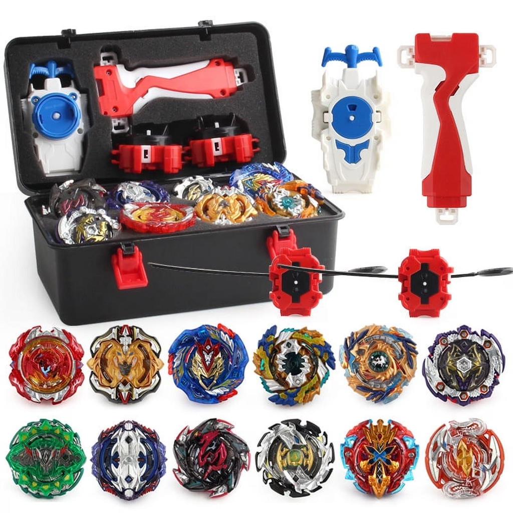 Burst Battling Gyro Toys, 12 Spinning Tops & 2 Launchers, Combat Game with Portable Storage Bag