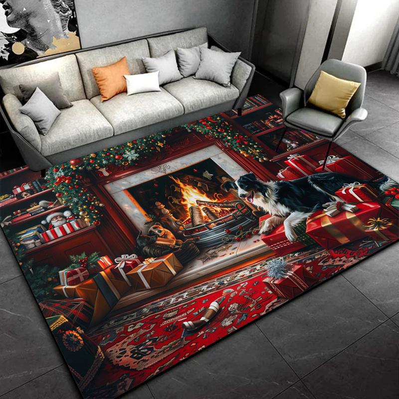 Christmas Dog Rug for Festive Season - Cozy Holiday Decor, Gift Ideas for Pet Owners Anti slip carpet can be machine washed