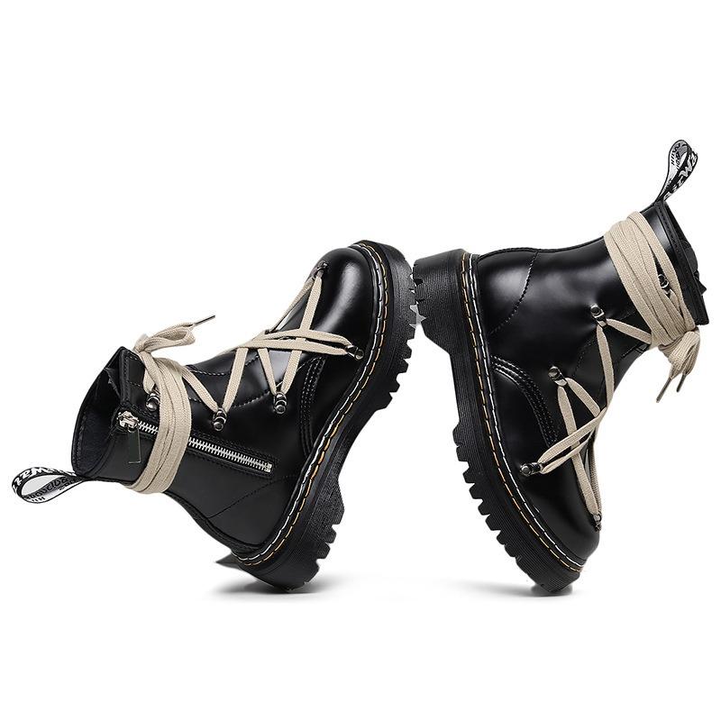 Double line high top cross strap Martin boots women's personality short boots side zipper leather boots round head locomotive shoes