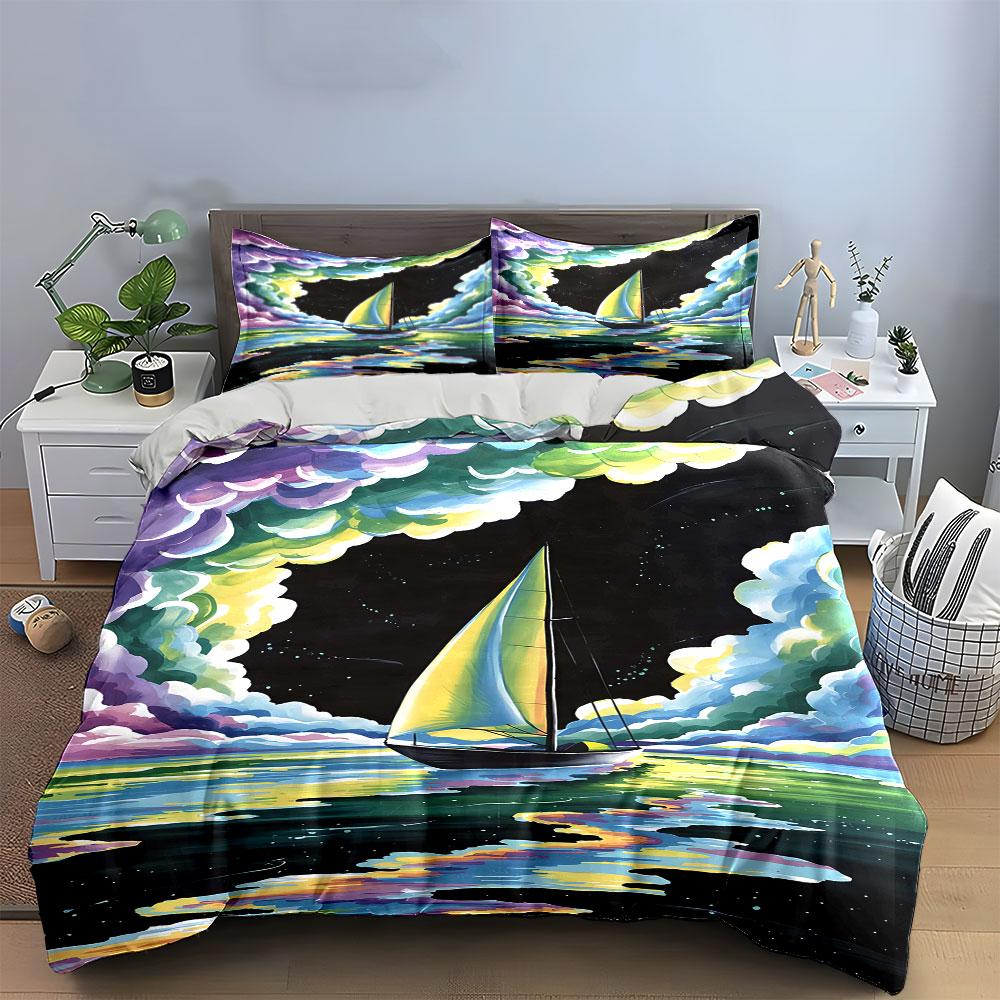 Sailboat with colorful clouds. Bedding sets Duvet cover sets Duvet covers Pillowcases(1 * Duvet Cover 2 * Pillowcases without duvet insert)