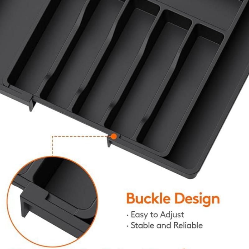 Organizer na sztućce, rozszerzalna tacka na przybory kuchenne, regulowana plastikowa półka na łyżki, widelce, noże