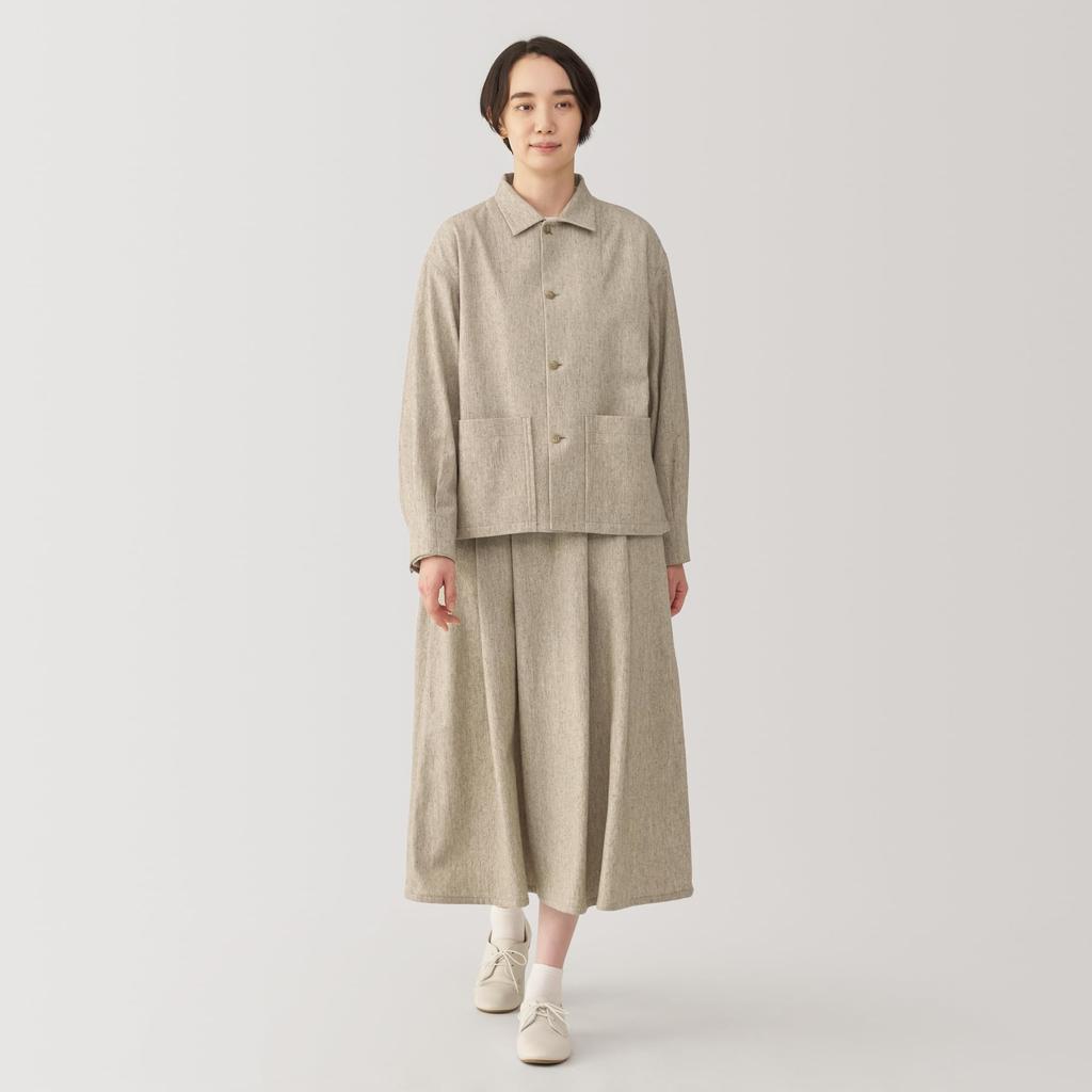 MUJI Wool Blend Shirt Size BG1QZA4A Women's Jacket, Beige, L,