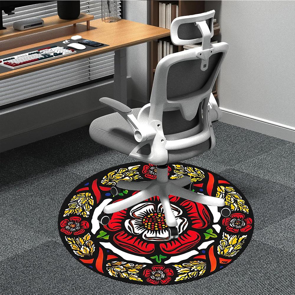 

1pc Tudor Rose Carpet, Round Non Slip Durable Large Size Office Carpet, Suitable for Office 80cm