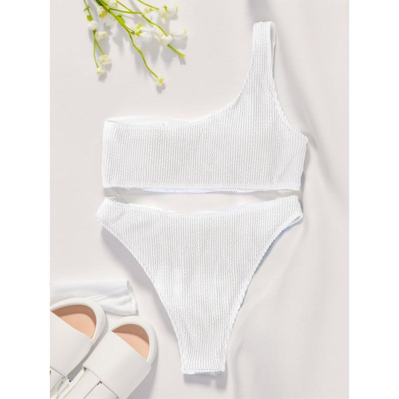 Women's New Solid Color Single Shoulder High Waist Bikini Sexy Swimsuit