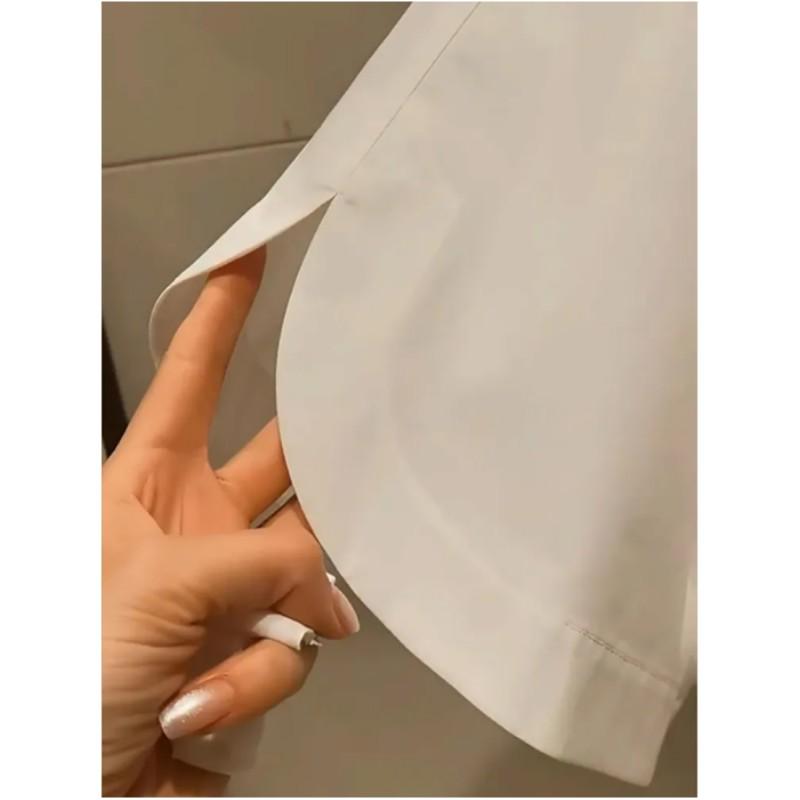 Women's Summer Short Lapel Half Sleeve Shirt Loose Embroidery White Casual Top