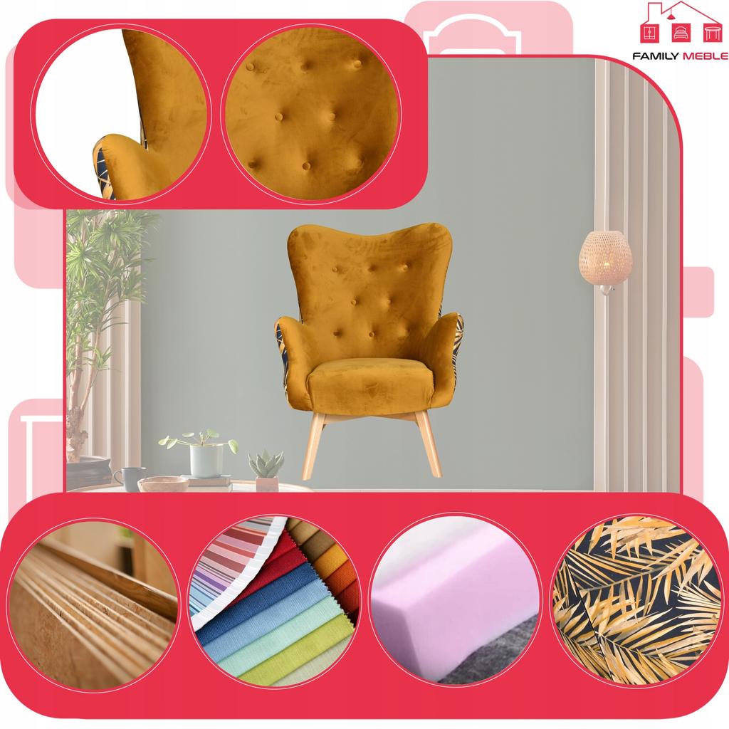 Scandinavian Wing Chair Luna Print Duo Family Furniture Gold Yellow Comfortable