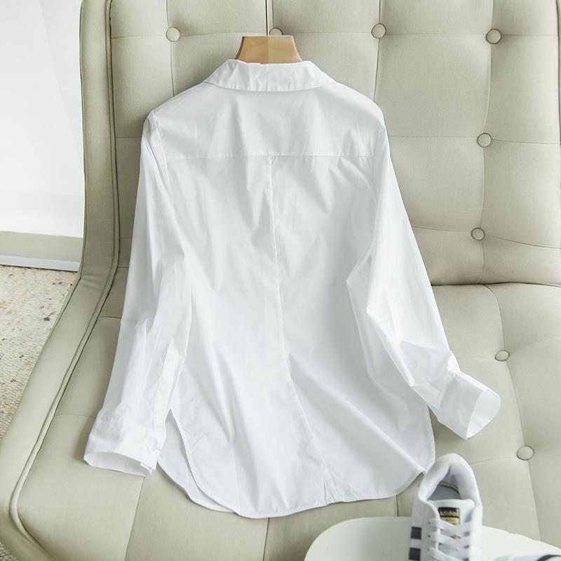Women's Trendy Korean Slim-Fit White Cotton Shirt - Elastic, Non-See-Through, Versatile for Spring/Autumn