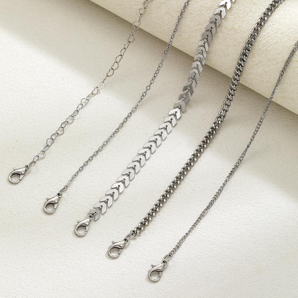 4 Fashionable and Simple Heart-shaped Snake Bone Chains, Multi-layer Stacked Women's Ankle Chains
