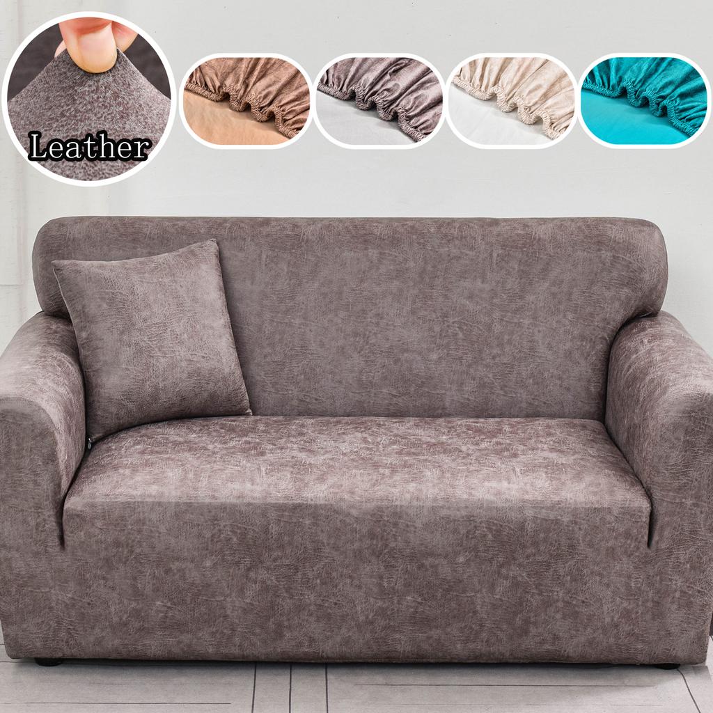 1pc PU Leather Sofa Slipcover Solid Color Durable Sofa Couch Cover Furniture Protector for Bedroom Office Living Room Home Decor