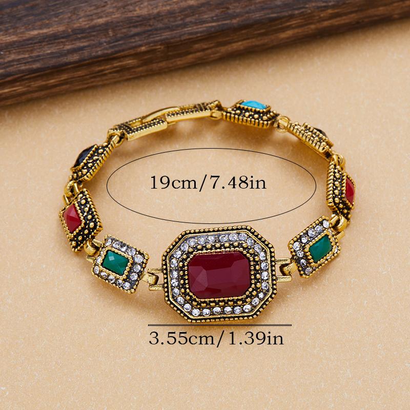 Bohemian Fashion Multicolor Oval Square Zircon Women's Vintage Style Bracelet Party Wedding Zircon Gift Accessories