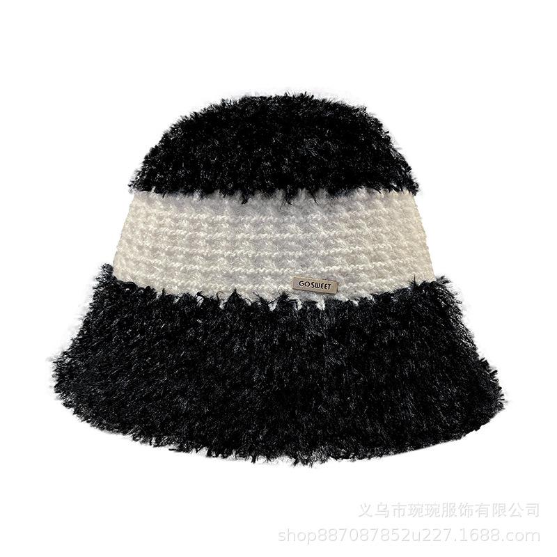 New Knitted Bucket Hat Women's Autumn and Winter Outdoor Wide-brimmed Breathable Bucket Hat Color Matching Fashionable Simple Basin Hat