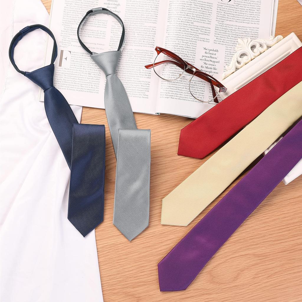 [Allegra K] Men's Narrow Tie, Flat Stripe, Adjustable Zipper, Casual Business Tie, Royal Blue, 6 cm