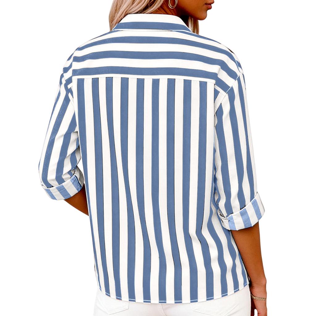 Women's Striped Casual Fashion Shirt Button Long Sleeved Top