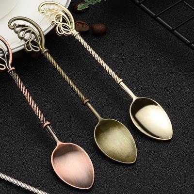 Coffee Spoon Pointed Head Long Handle Retro Carving Food Grade Multi-use Tableware Zinc Alloy Dining Mixing Stirring Dessert Teaspoon Kitchen Tool