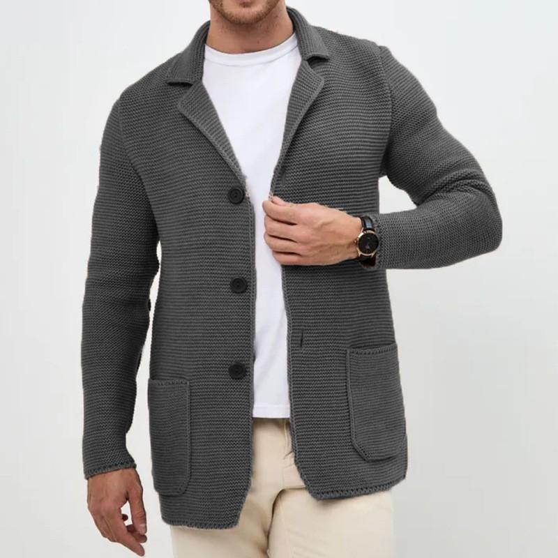 Herre Utendørs Casual Løstsittende Ensfarget Cardigan Herre Revers Strikket Dressjakke