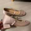 New Mary Jane Thick Heel Inner Height Increase 7cm Bow Ballet Shoes Fashionable Versatile Inner Single Shoes Women