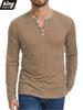 Baumwolle Kleines V-Ausschnitt Henley Shirt Herren Lässig Herbst Winter Langarm Bequem Weich Stretch Pullover T-Shirt