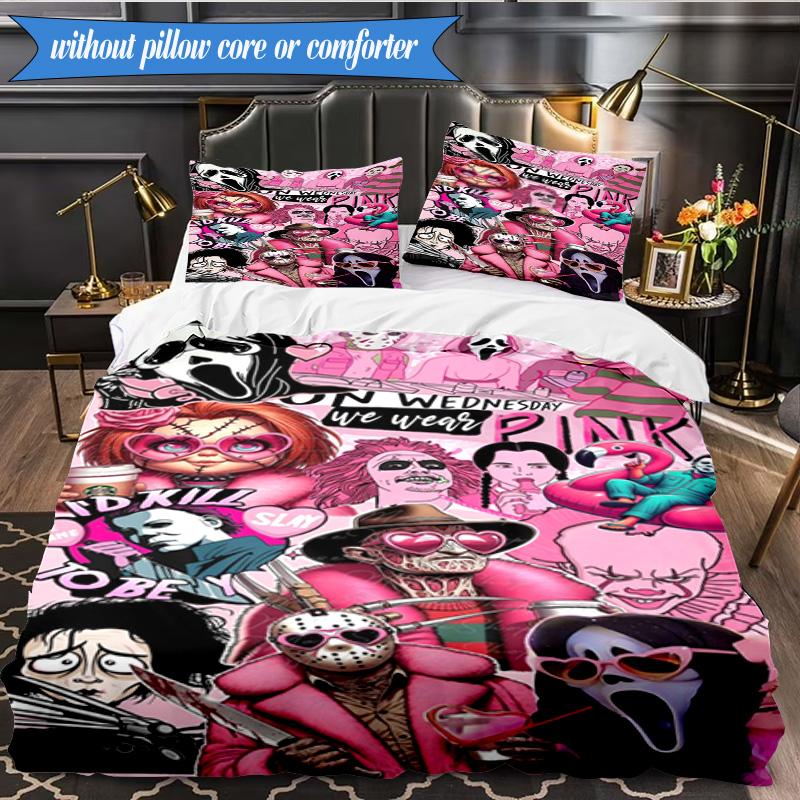 Horror Movie Characters 3pcs K-pop music group Bedding set,Ideal for Bedroom, Dormitory,Including Duvet Cover And 2pcs Pillowcases,Fan gifts
