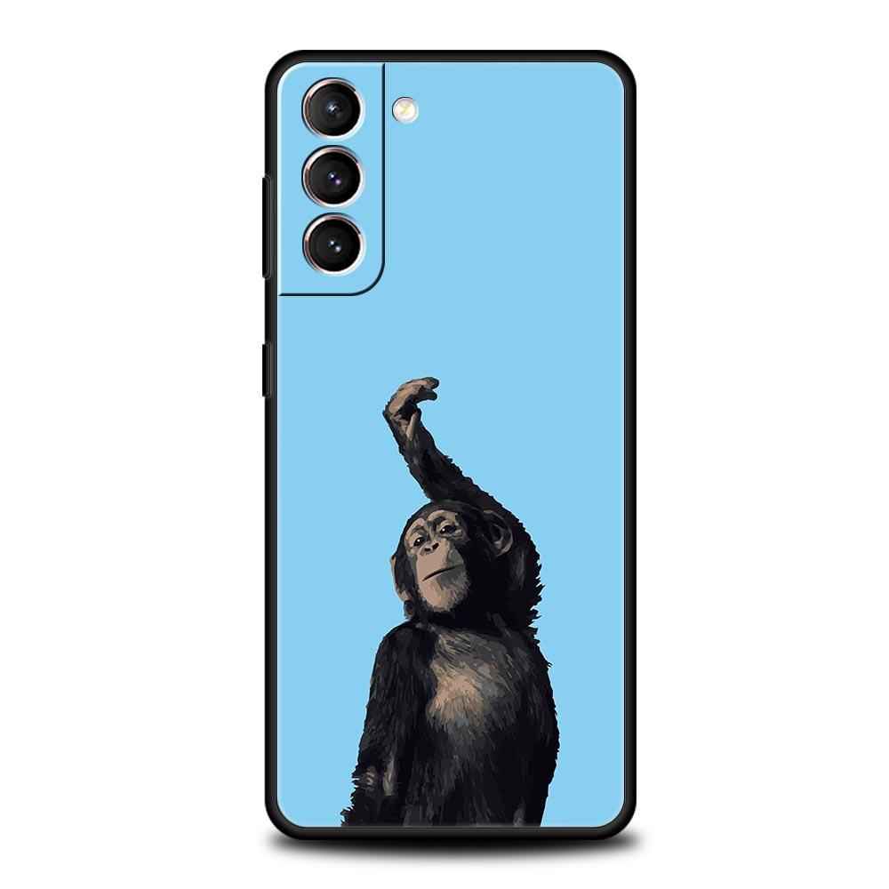 Cute Funny Monkey Soft Phone Case For Samsung Galaxy S25 Edge S24 Plus S23 FE S22 S21 S20 Ultra 5G S10 Black Protect Cover
