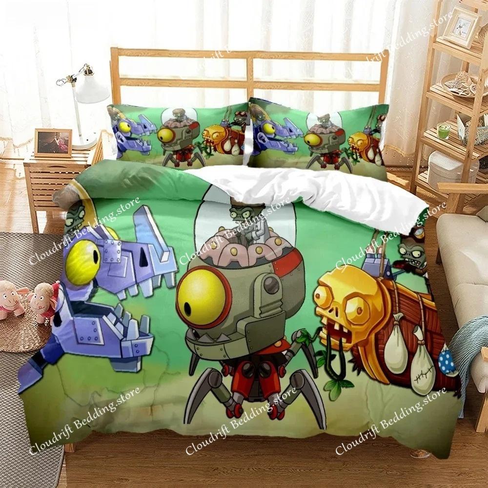 Plants Vs Bedding Sets Zombie US Europe UK Size Quilt Cartoon Bed Cover Duvet Cover Pillow Case Adult Children