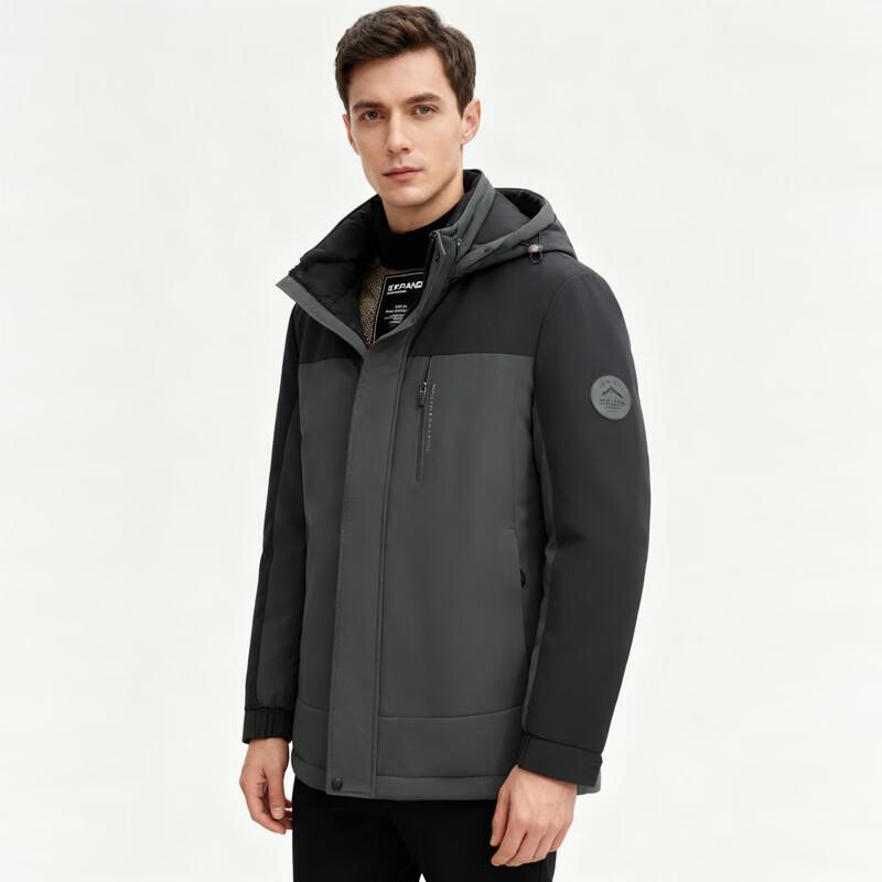 Yuzhaolin Men's Color Block Padded Jacket with Detachable Hood