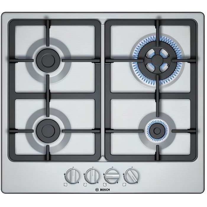 Gassplatetopp - BOSCH - PGH6B5B90 - 4 gassbluss - Rustfritt stål - Foran