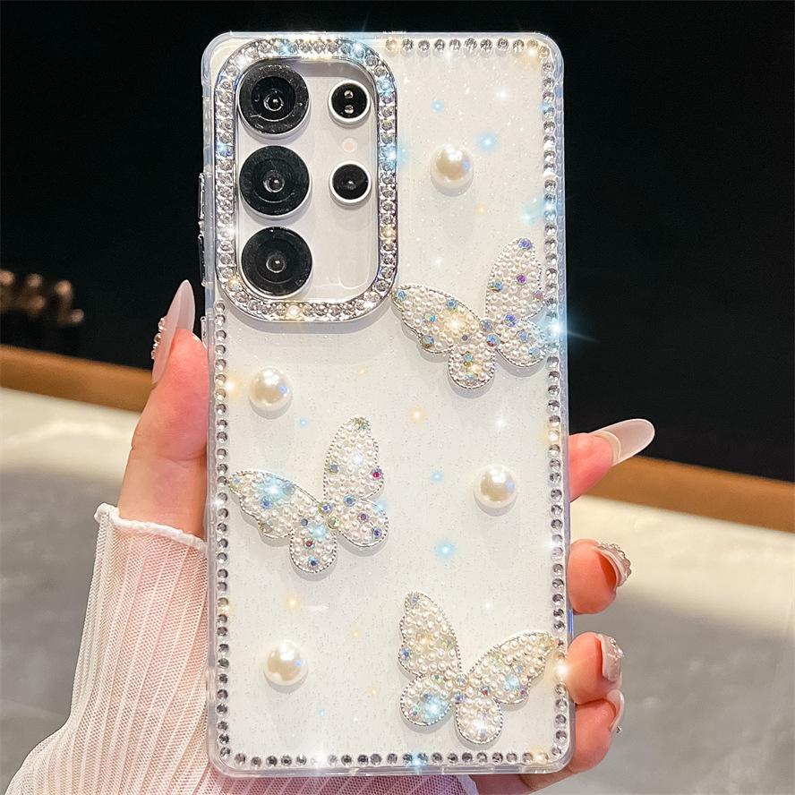 Pearl Butterfly Samsung A17 Mobile Phone Case Diamond Edge A26 Suitable for A35 Star Glitter A07 Three Dimensional A55 Women