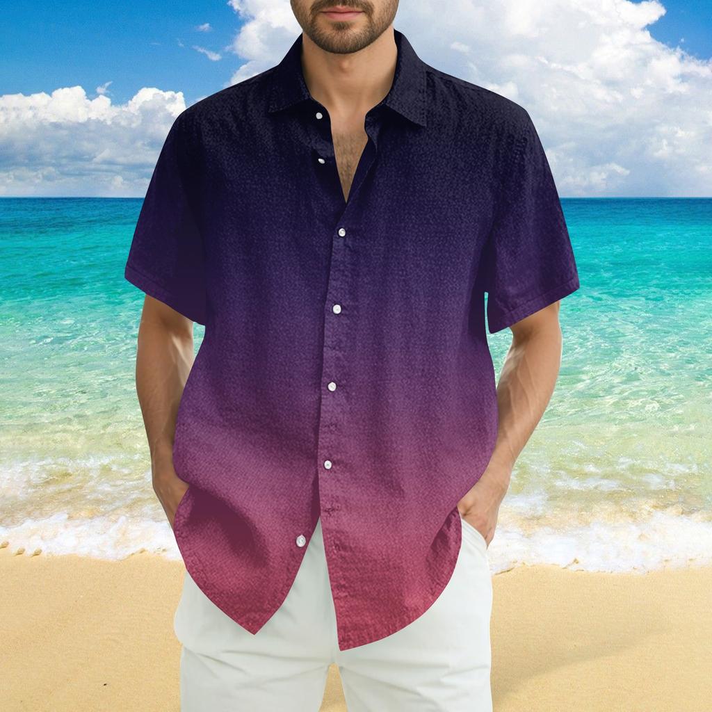 Men's Fashion Casual Loose Hawaiian Print Short-sleeved Shirt