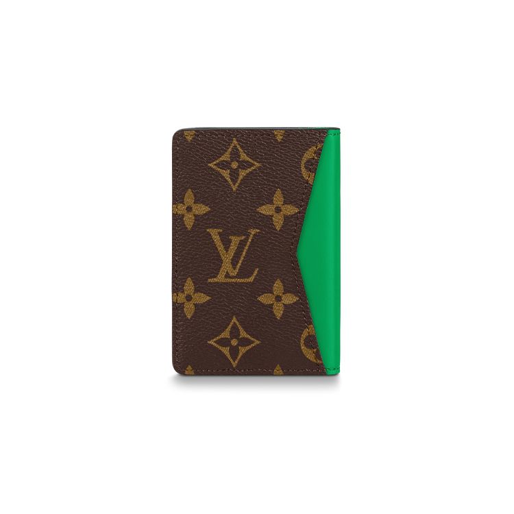 Louis Vuitton Pocket Organizer Series Monogram Canvas Color Block Design Coated Canvas And Leather Wallet Men Wallet Brown Mint-Green M81536